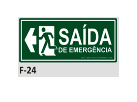PLACA DE IDENTIFICAÇÃO - SAÍDA DE EMERGÊNCIA A ESQUERDA F-24 12X28